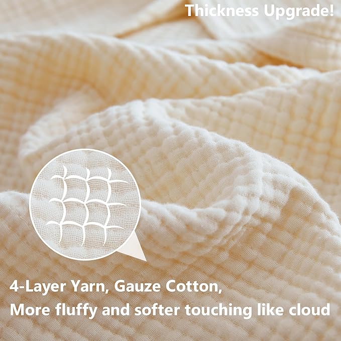 Simple&Opulence Cotton Muslin Throw Blanket 4 Layers for Bed, Couch, Woven Gauze Blanket with Tassels, Soft Lightweight Cozy Pre-Washed Breathable Farmhouse Decoration for All-Season(White)