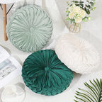 Round Throw Pillows Decorative Pleated Throw Pillows 15'' Diameter Accent Pumpkin Boho Chair Cushion for Couch Sofa Home Decoration(White, Light Green, Green,3 Pcs)