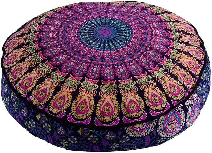 Indian Mandala Cotton Handmade Round Floor Pillow Comfortable Car Bed Sofa Decor Large Round Cushion Cover Bohemian Meditation Pillow Case Ottoman Pouf Cover Pet Dog Bed
