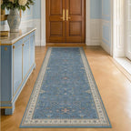 Light Blue 2x8 Long Washable Runner for Hallway - Boho Non Slip Door Mats Indoor Entrance, Vintage Floral Runner Rugs for Kitchen Non Skid, Low Pile & Soft Indoor Décor