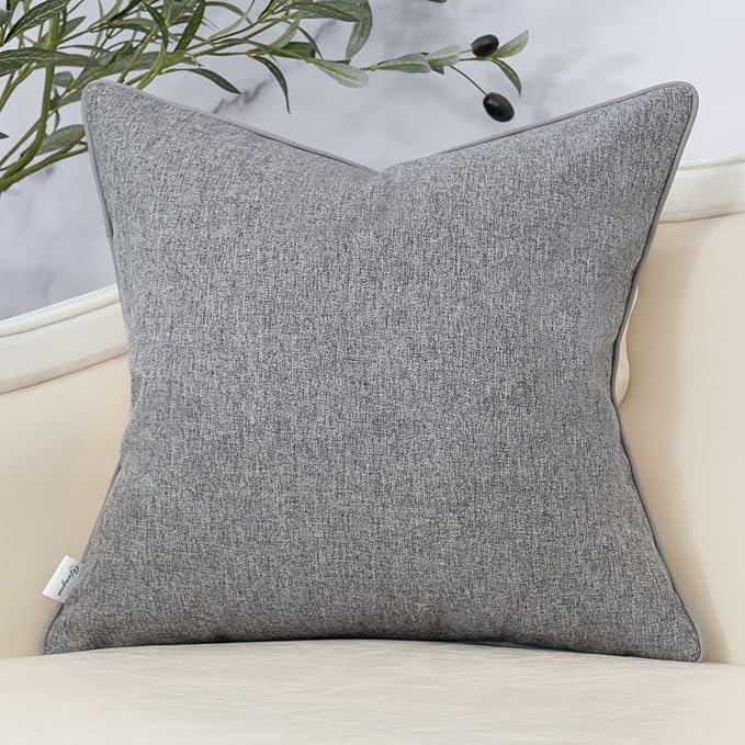Yangest Patchwork Pillow Cover 20x20 Inch Luxury Cotton and Linen Cushion Cover Square Pillowcover for Couch Bedroom Living Room, Gray