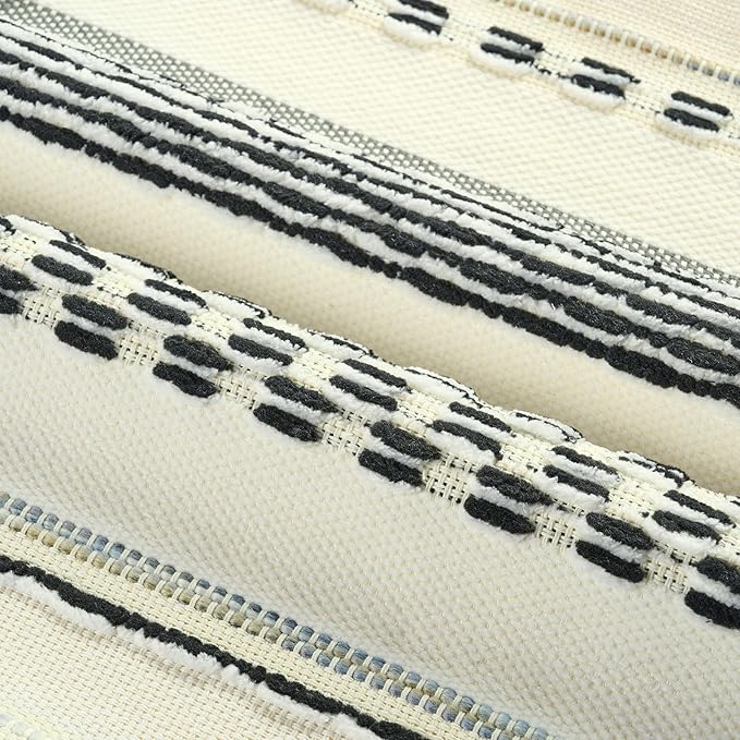FUTEI Black White Decorative Throw Pillow Covers 20x20 Inch Set of 2, Soft Tufted Striped Textured Accent Cushion Case,Boho Pillows for Couch Decor
