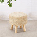 Cpintltr Round Ottoman Natural Seagrass Footstool Hand Weave Water Hyacinth Poufs Eco Friendly Sofa Foot Stool Soft Step Stool Padded Foot Rest with Pine Legs for Living Room (Natural White)