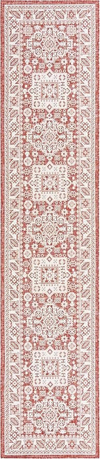 Rugs.com Outdoor Aztec Collection Rug – 12 Ft Runner Rust Red Flatweave Rug Perfect for Hallways, Entryways