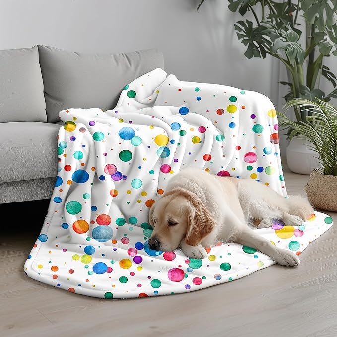 Kids Colorful Throw Blanket, Rainbow Polka Dot Funny Bright Blanket for Bed Sofa Travel and Camping Flannel Blanket Gift, Super Soft Cozy Fluffy Plush Blanket for All Seasons, 50" x 60"