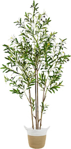 6ft (71”) Artificial Olive Tree, Tall Fake Olive Plant with Basket, Faux Olive Silk Tree for Mordern Indoor Home Livingroom Office Floor Corner Décor