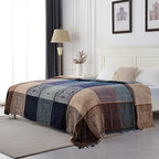 Boho Throw Blanket - Hippie Chenille Jacquard Bohemian Chair Couch Sofa and Bed Furniture Cover with Colorful Tribal Pattern (Purple, 87" x 102")