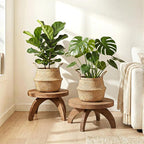 Novabright 2 Pcs Short Plant Pedestal Wood Plant Stool Round Low Wood Riser Pedestal Display Decor Flower Indoor Outdoor Rustic Farmhouse Table Balcony Decor Board Flower Holder Rise (Rustic Color)
