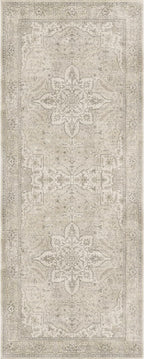 GENIMO 2X5 Washable Vintage Runner Rug for Hallway, Non-Slip Low Pile Chenille Print Rug, Soft Rugs for Indoor Entryway Kitchen Corridor, Linen & Taupe