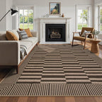 Beevia Striped 8x10 Neutral Jute Rug, Washable Modern Outdoor Rugs for Patio, Farmhouse Decor Non-Slip Large Carpet for Living Room Deck Backyard (Nature, 8x10ft)