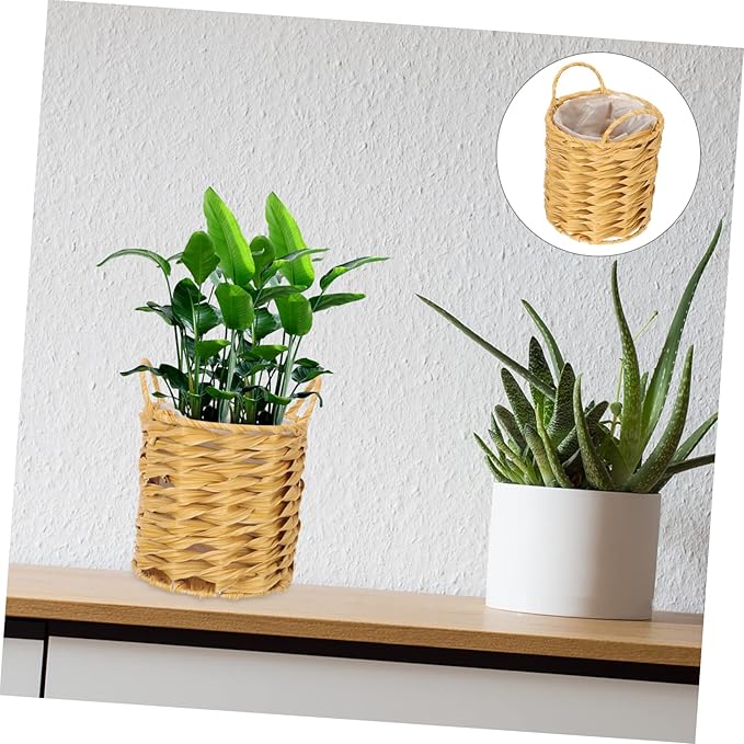 TOYANDONA Woven Basket with Liner Flower Pots Outdoor Basket for Plant Seagrass Pot for Plants Indoor Rattan Decorations Small Wicker Planter Indoor Tabletop Decor Planter Decor Khaki Iron