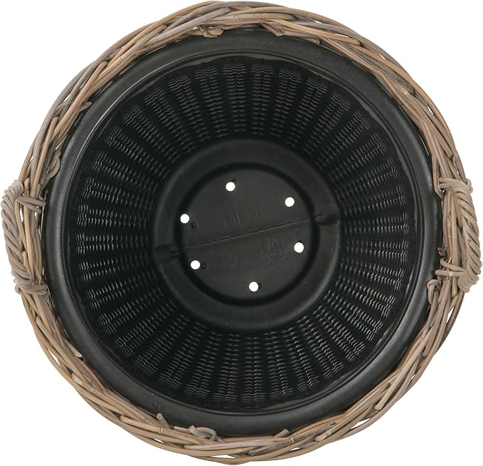 Kouboo Round Rattan Planter Basket with Handles - 11 Gallon Plastic Pot Liner with Drain Holes Included - No Saucer - Indoor and Outdoor Use