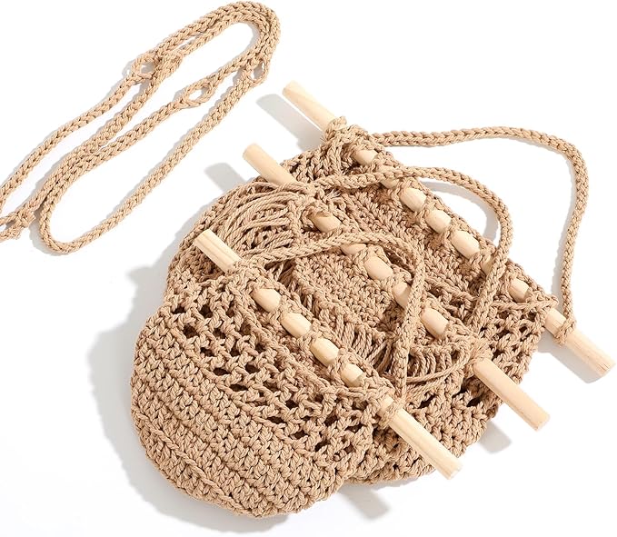 3 Tier Hanging Fruit Basket, Wall Hanging Vegetable Fruit Baskets Cotton Woven Storage Baskets for Organizing, BOHO Wall Basket Decor, Over the Door Organizer for Kitchen, Bedroom, Bathroom