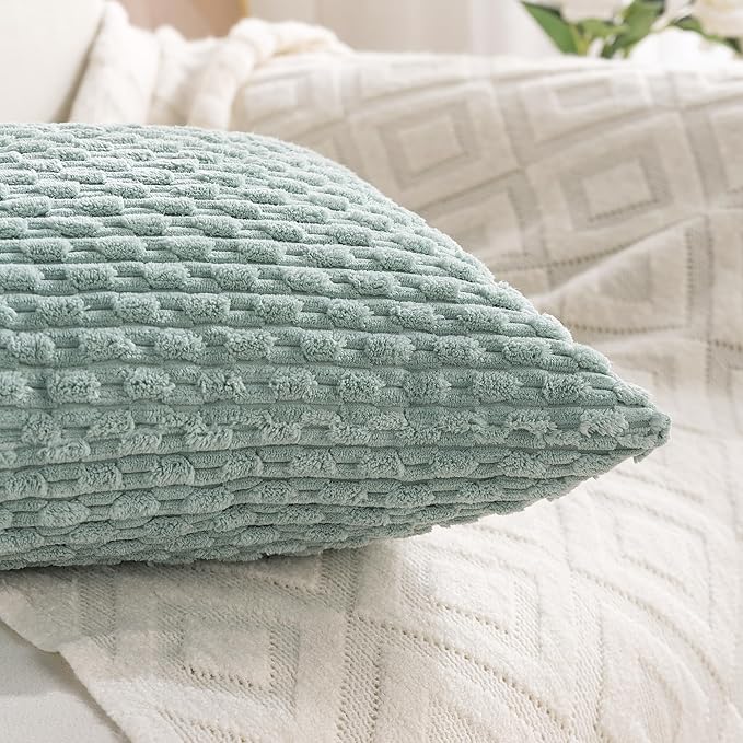 Set of 4 Aqua Decorative Throw Pillow Covers 18x18 Inch Corduroy Pillow Covers for Bed Couch Sofa Living Room Soft Square Cushion Cases