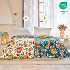 Boho Throw Blanket - 60"x80" 100% Cotton Ultra Soft Lightweight Blanket, 4-Layer Breathable Muslin Spring Blankets for Bed Couch, Reversible Green Floral Bird Printed Bohemian Cotton Quilt