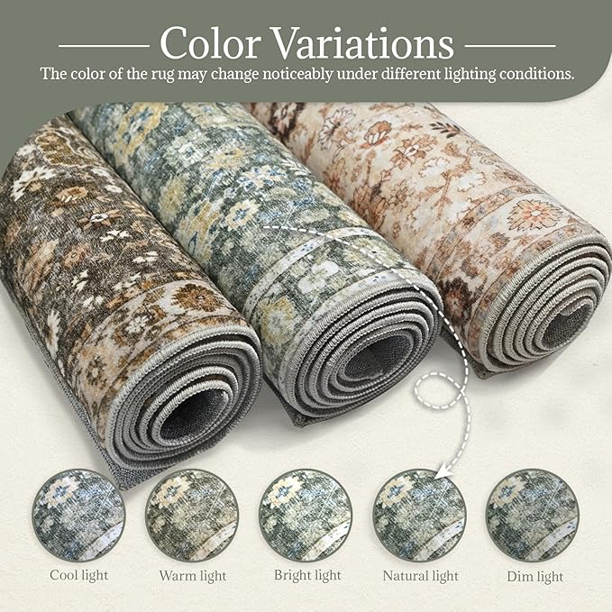 Washable Rugs for Living Room: 9x12 Area Rugs for Bedroom Ultral Soft Non-Slip Stain Resistant Vintage Boho Large Carpet for High-Traffic Dining Room - Farmhouse Decor