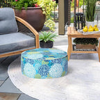 Indoor/Outdoor Inflatable Ottoman D21 x H9 inch, Round Footstool Inflatable Foot Rest Ottoman with Handle, Portable Ottomans Pouf for Patio, Garden, Camping, Home, Dahlia Blue