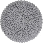 REDEARTH · Round Boho Pouf Ottoman - Cable Knitted Cord Boho Pouffe - Stuffed Poof Accent Beanbag Footrest for Living Room - Nursery - Bedroom - Covered Patio - Study Nook (19.5"x19.5"x14") - Gray
