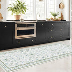 Oushak Runner 2x10 Hallway Rug - Floral Pastel Boho, Washable Low Pile Non Slip Extra Long Runner Rugs for Kitchen, Hall Way - Cream Blue and Green
