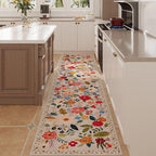 Rugcomf Washable Kitchen Runner 2'7"x12' - Floral Long Hallway Runner Rug Non Slip, Boho Carpet for Entryway, Hall, Bathroom - Beige