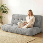 63 Inch Folding Bench Cushion, 4 Inch Thick 2-in-1 Convertible Long Floor Lounger Boneless Cushions Couch Mattress Upholstered for Yoga, Reading, Sleeping, Meditation Living Room(Light Grey)
