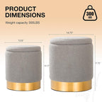 Round Storage Ottoman - Multi-Functional Velvet Footrest & Vanity Stool for Living Room, Space-Saving Side Table with Hidden Compartment, Sturdy Seating for Small Apartments & Bedroom, Gray