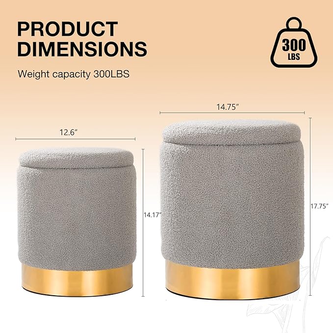 Round Storage Ottoman - Multi-Functional Velvet Footrest & Vanity Stool for Living Room, Space-Saving Side Table with Hidden Compartment, Sturdy Seating for Small Apartments & Bedroom, Gray