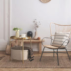 danpinera Round Side Table with Fabric Storage Basket, Metal Side Small Bedside Table Nightstand with Removable Tray Top for Living Room, Bedroom, Nursery, Bathroom, Gold