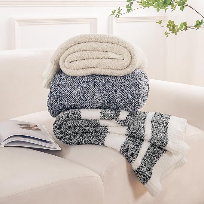 NEXHOME PRO Soft Throw Blankets for Couch, Reversible Warm Blankets Cozy Knit Blanket for Women, Fuzzy Plush Lightweight Throws for Sofa, Bed, Picnic, Navy, 50 x 60 inches