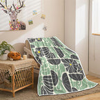 Boho Abstract Colorful Floral Throw Blanket, Vintage Retro Patchwork Green Flower Botanical Geometric Aesthetic Groovy Flannel Throw Blanket for Chair Bed Sofa Couch, 60X70IN