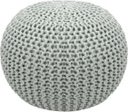 COTTON CRAFT Round Pouf Ottoman - Knitted Cotton Braid Cord Cable Dori Floor Pouf Foot Stool Accent Furniture Chair Seat Bean Bag - Living Room Bedroom Kids Room Nursery Dorm - 20 x 14- Ash Grey