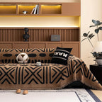 VClife Couch Cover Bohemian Morroccan Sofa Cover Washable Sofa Slipcover for 2 Cushion Couch Sofa Non Slip Soft Chenille Furniture Protector Modern Brown Black Slip Cover for Couch 71''x118''