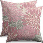 Pink Grey Gray Pillow Covers 20X20 Inch Set of 2, Dahlia Flower Spring Summer Floral Cream Decorative Throw Pillow Covers Outdoor Modern Farmhouse Cushion Case for Home Couch Sofa Bed Decor