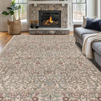 Vintage Moss Living Room Rug, 9x12 Washable Area Rugs for Dining Room Under Table, Soft Low Pile Large Carpet Bedroom, Non-Slip Boho Floral (9 x 12 Moss)