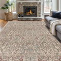 Vintage Moss Living Room Rug, 8x10 Washable Area Rugs for Dining Room Under Table, Soft Low Pile Large Carpet Bedroom, Non-Slip Boho Floral (8 x 10 Moss)