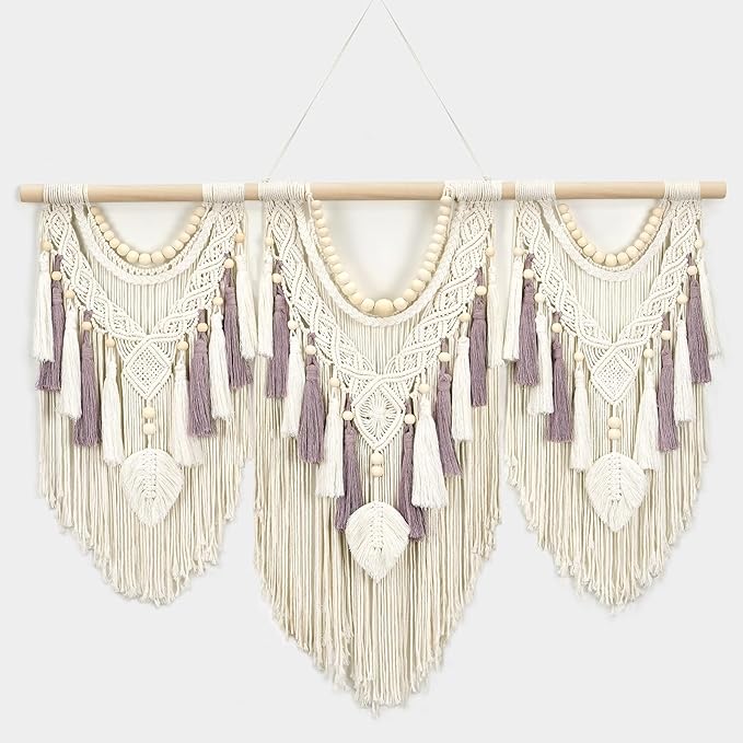 Tempospark Large Macrame Wall Hanging, 43" Wx32 L Boho Wall Hangings for Living Room Bedroom Nursery, Boho Chic Large Macrame Tapestry for Bedroom Wall Decor (Leaf Bead)