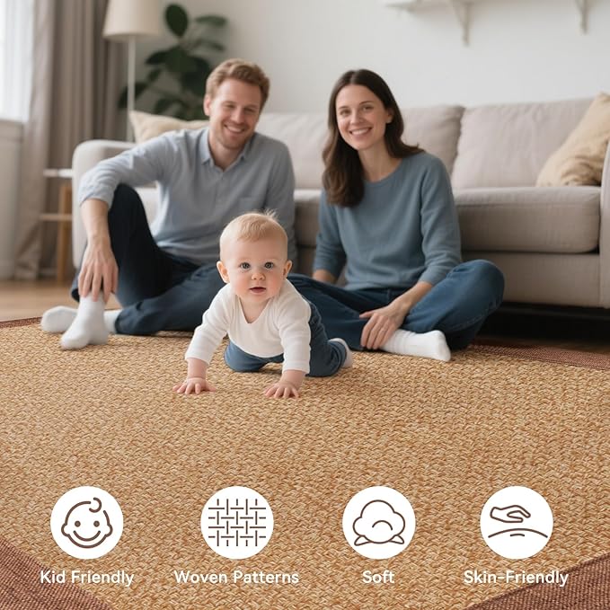 Washable Hallway Runner Rug 2x5 Jute Like Kitchen Runner Mat Rugs Non Slip, Woven Soft Entryway Farmhouse Runner Boho Floor Carpet for Indoor Laundry Hall Backdoor Bedroom Living Room, Brown
