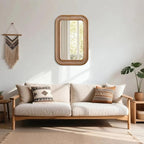 Micasso Handmade Rattan Mirror for Wall: 24"x36" Solid Wood Frame Bamboo Mirror - Distressed Finish Suit for Natural Style - Rustic Shabby Chic Wicker Mirrors for Farmhouse/Entryway for Nature Lovers