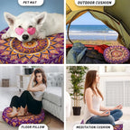 Mandala Meditation Cushion, Boho Meditation Mat, Meditation Pillows for Sitting on Floor, Cushions for Sitting in Home and Outdoor, Round Floor Pillows Cushion Seating for Yoga Accessories 22'' X 22''