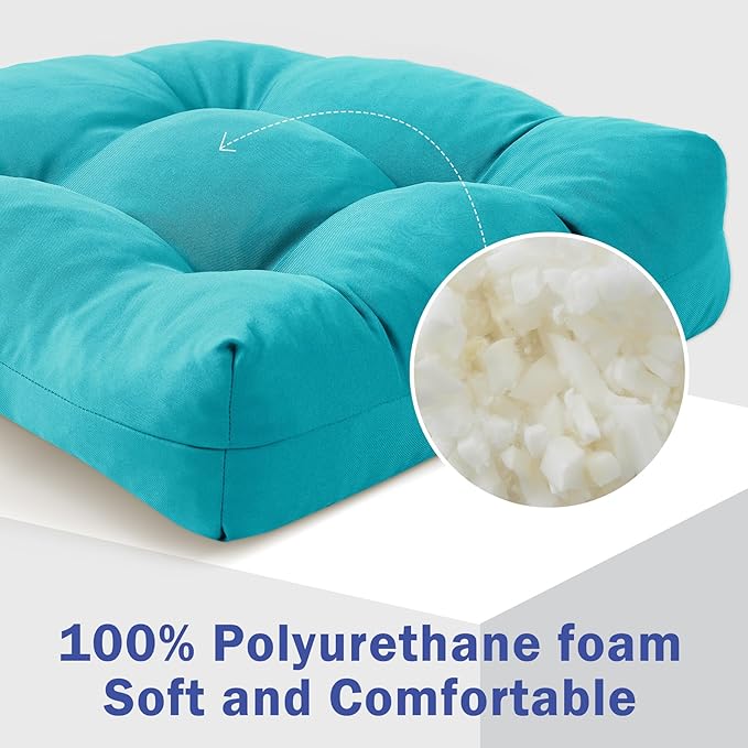 Outdoor Chair Cushions Set of 2, Patio Chair Cushions with Ties, 19x19+5” Tufted Outdoor Seat Cushions, Waterproof Patio Furniture Cushions, Outdoor Dining Chair Pads, Teal