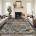 10x14 Area Rugs for Living Room - Large Washable Rug with Non-Slip Backing, Super Soft Vintage Carpet for Bedroom, Ultra-Thin Farmhouse Indoor Area Rug Home Decor (Grey/Brown/Tan, 10'x14')