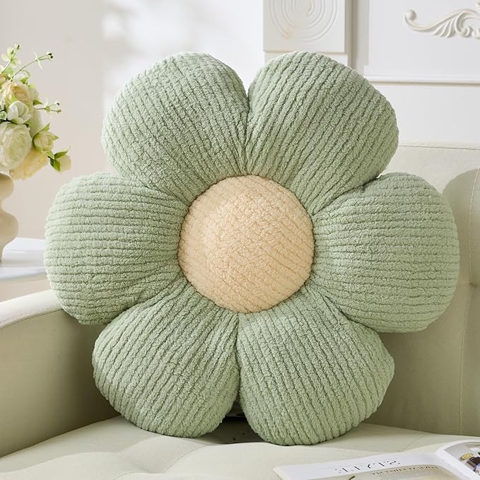Flower Pillow,Sage Green Throw Pillows Flower Shaped Daisy Cushion Seating Floor Pillows Home Decorative Seating Cushions