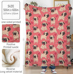 Throw Blanket for Couch, 300GSM Warm Soft Cozy Flannel Blanket, Cute Blanket for All Seasons Bedroom Home Decor Gifts, Pink Funny Dogs 50x60 Inches