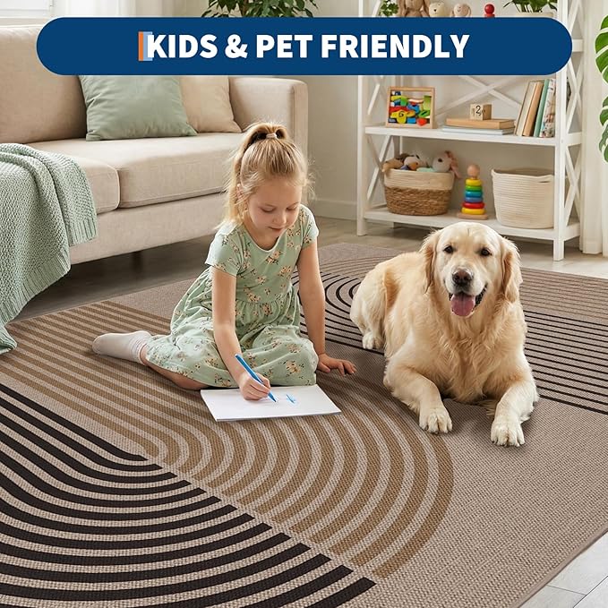 GarveeHome Modern Rainbow Easy Jute Rug 5x7, Washable Area Rugs for Living Room Bedroom Farmhouse Dining Room, Contemporary Neutral Non Slip Non Shedding Floor Carpet for Office RV Patio