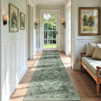 Area Rugs 2'x7' Runner Rug Non Slip Washable for Kitchen Hallway Bedroom Beside Laundry Room Bathroom Rug, Floor Carpet, Dark Green Gray