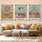 Aipon Tarot Tapestry Cute Tarot Card Tapestries 3 Pack Sun Moon Star Green Floral Flower Small Aesthetic Tapestry Wall Hanging for Bedroom Living Room Dorm (15'' × 20'')