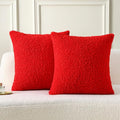 FUTEI Red Throw Pillow Covers 22x22 Inch Set of 2,Furry Faux Fur Teddy Boucle Textured Cushion Covers,Soft Fluffy Decorative Pillow Case,Home Decor for Couch Bed Living Room Office Car