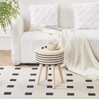 Cpintltr Round Ottoman Footstool Natural Seagrass Foot Stool Pouf Ottomans with Solid Wood Legs Hand Weave Hyacinth Footrest Step Stool for Living Room Balcony Garden Natural & Black