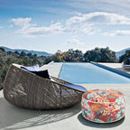 Outdoor/Indoor Inflatable Ottoman Pouf D20 xH9, All Weather Round Footstool with Foot Pump, Water Repellent Portable Footrest with Handle for Patio Garden Camping Travel-Chili Red Floral