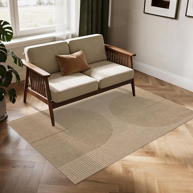 Easy Jute Rug 4x6: Indoor Outdoor Natural Boho Area Rugs for Living Room Patio Washable - Farmhouse Neutral Contemporary Carpet Mat for Entryway Bedroom Kitchen Backyard Sunroom Non Slip